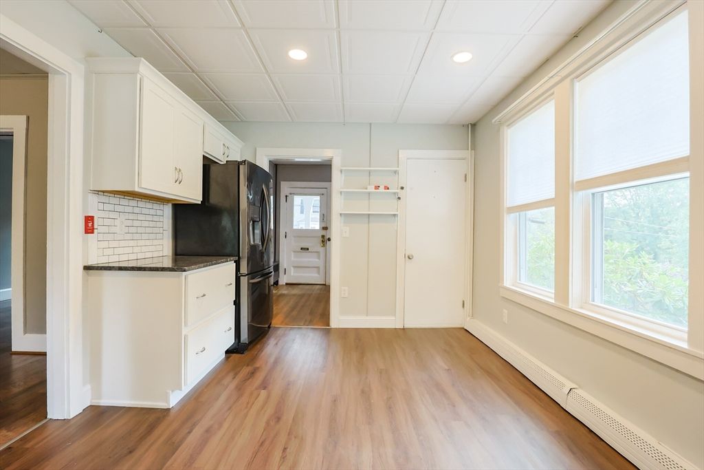 Empty room, Interior, Kitchen, Recessed Lighting, Wood Texture Flooring