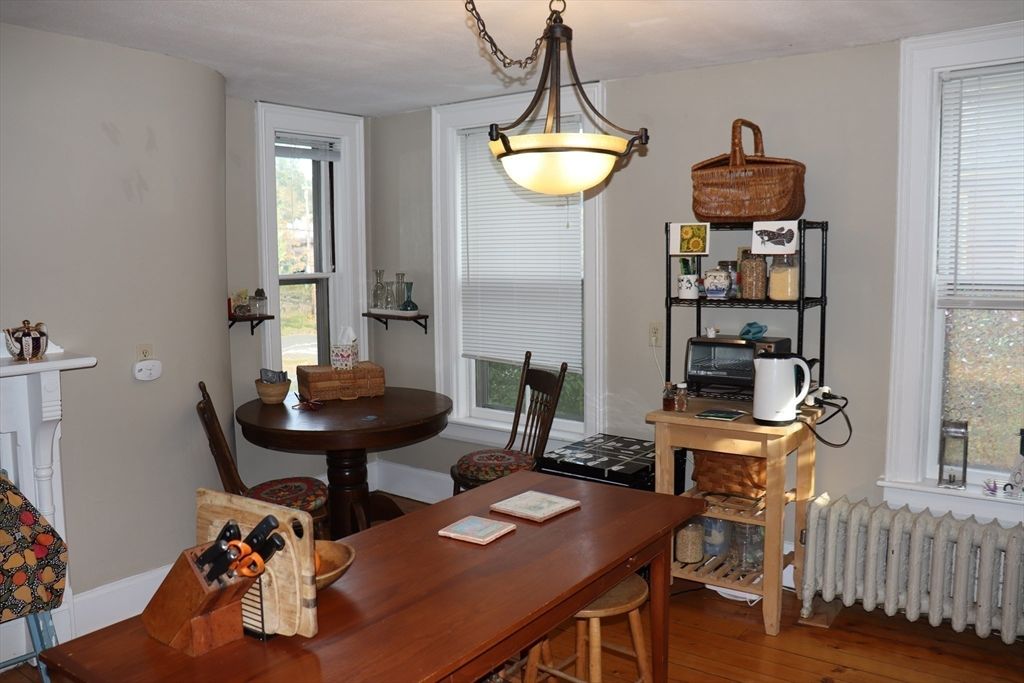 Dining room, Interior, Pendant Lights, Wood Texture Flooring