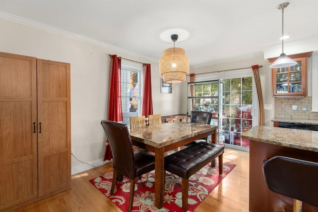 Dining room, Interior, Pendant Lights, Wood Texture Flooring
