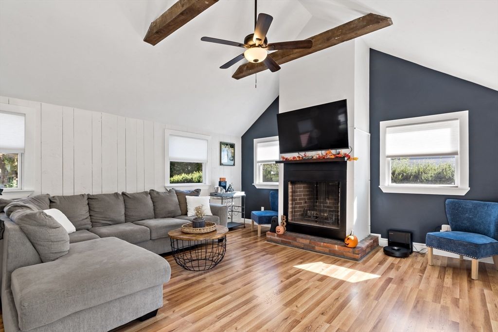 Fireplace, Interior, Living room, Wooden Beams, Wood Texture Flooring