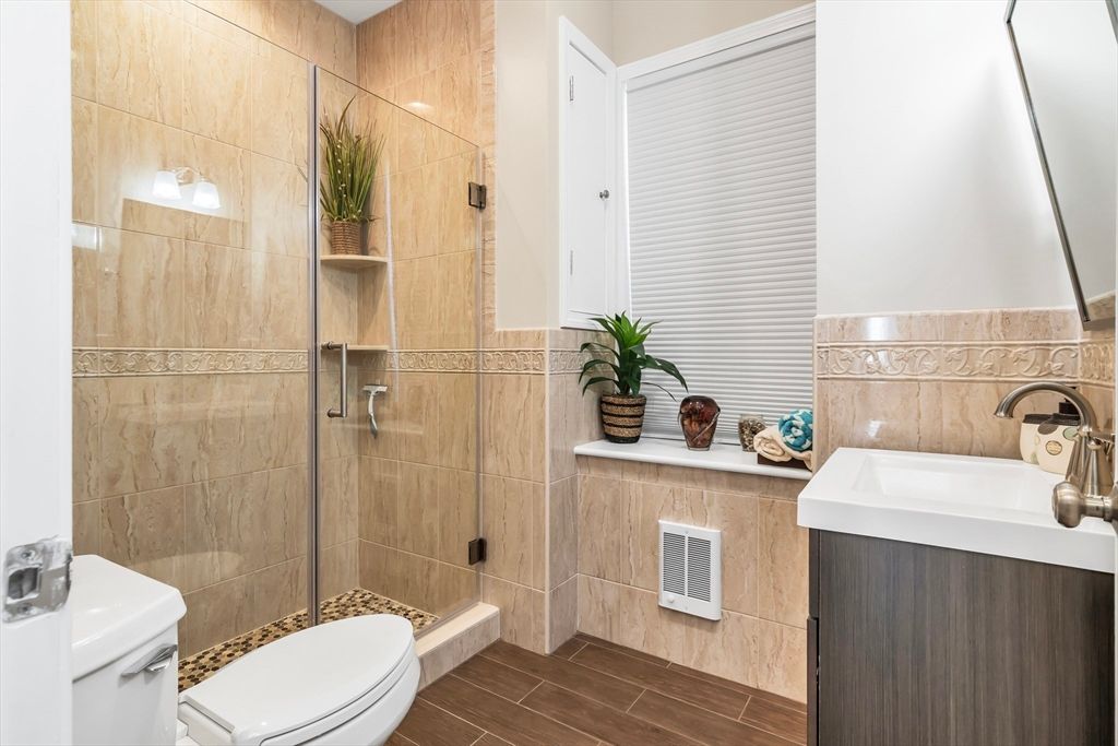 Bathroom, Glass Shower, Interior, Wood Texture Flooring