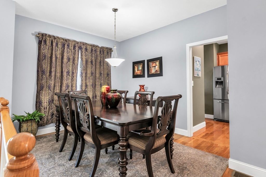 Dining room, Interior, Pendant Lights, Wood Texture Flooring