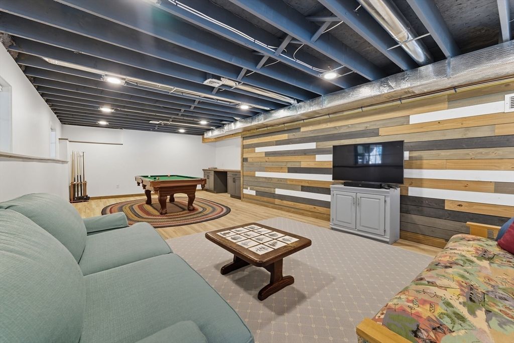 Billiard Table, Game Room, Interior, Living room, Recessed Lighting, Wooden Walls