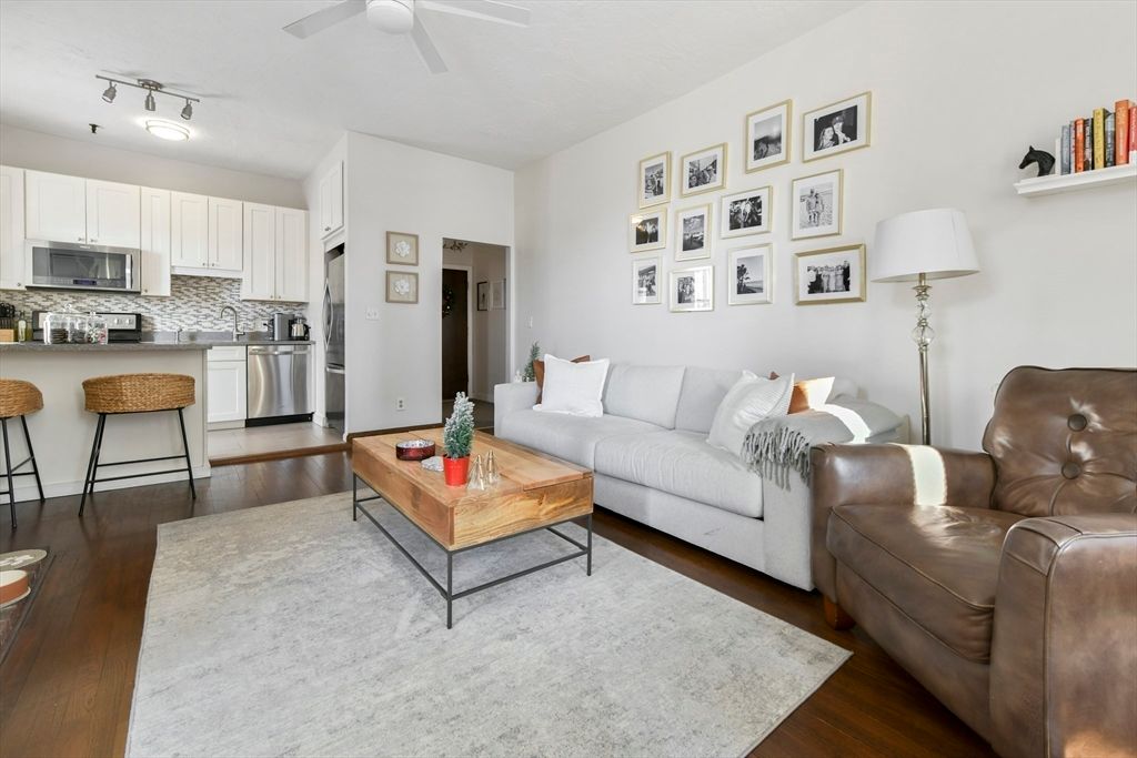 Interior, Kitchen, Living room, Stainless Steel Appliances, Wood Texture Flooring
