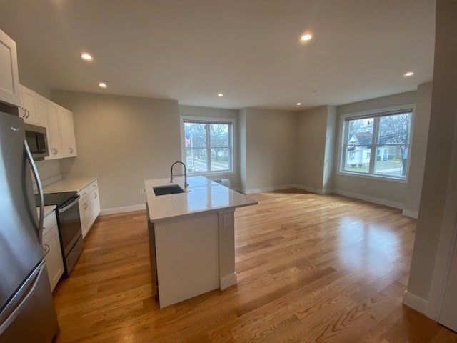 Interior, Kitchen, Recessed Lighting, Wood Texture Flooring