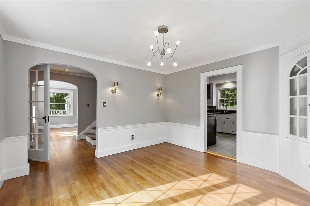 Empty room, Interior, Kitchen, Pendant Lights, Wood Texture Flooring
