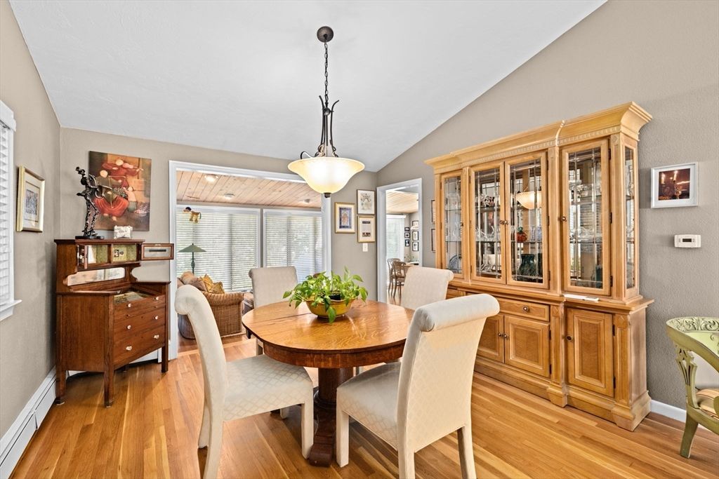 Dining room, Interior, Pendant Lights, Wood Texture Flooring