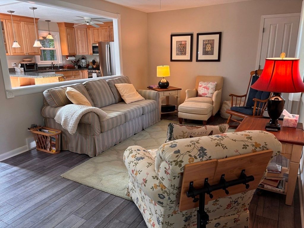 Interior, Kitchen, Living room, Pendant Lights, Stainless Steel Appliances, Wood Texture Flooring