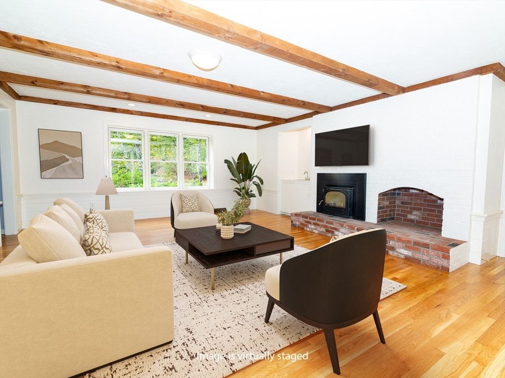 Fireplace, Interior, Living room, Wooden Beams, Wood Texture Flooring