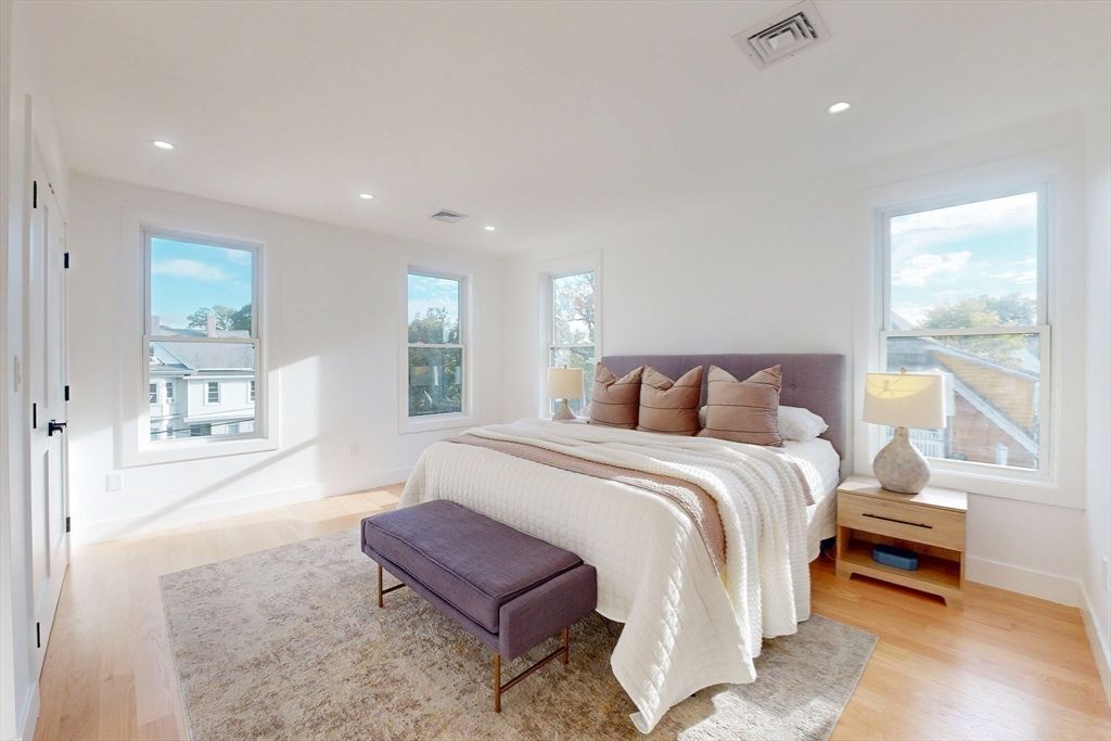 Bedroom, Interior, Recessed Lighting, Wood Texture Flooring