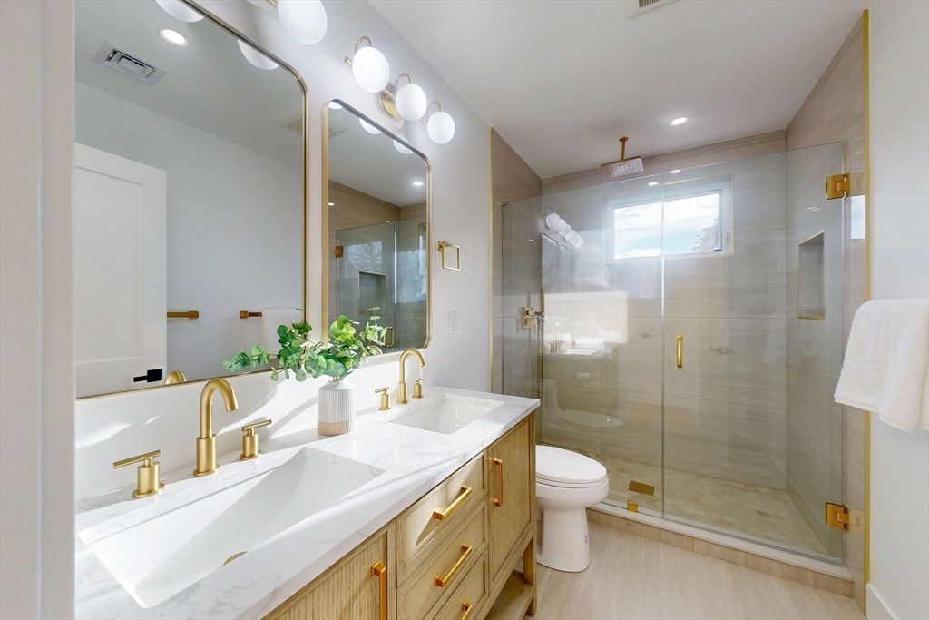 Bathroom, Dual Sink Vanities, Glass Shower, Interior, Recessed Lighting