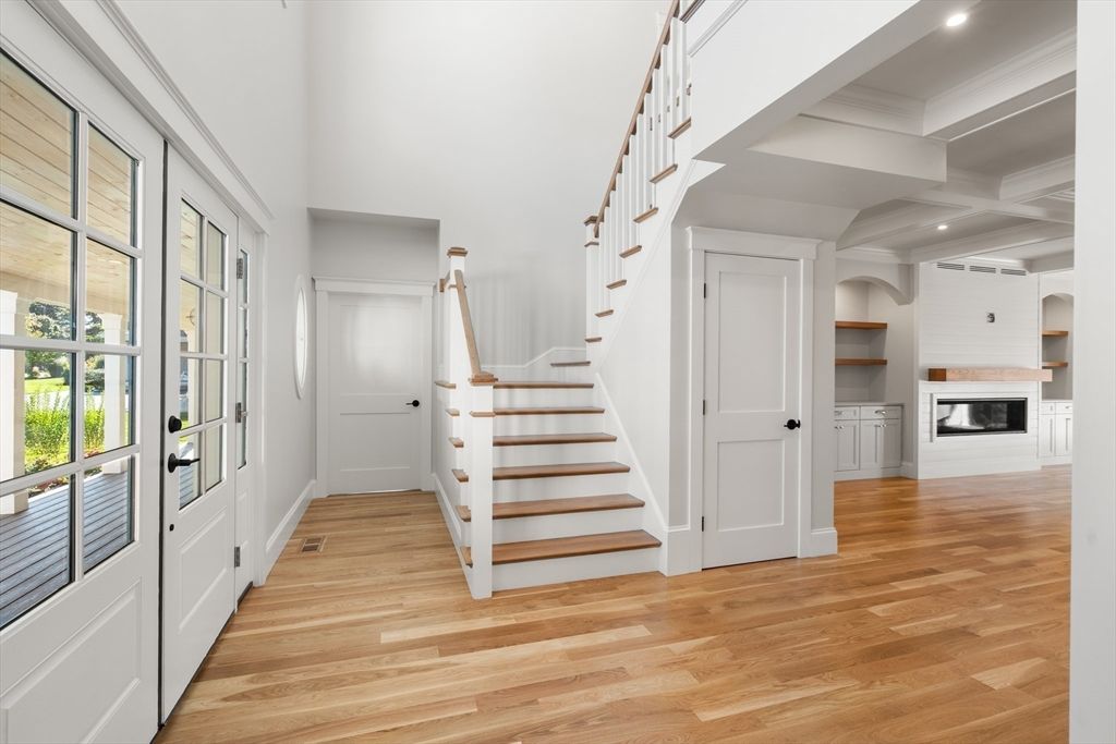 Fireplace, Interior, Recessed Lighting, Wood Texture Flooring