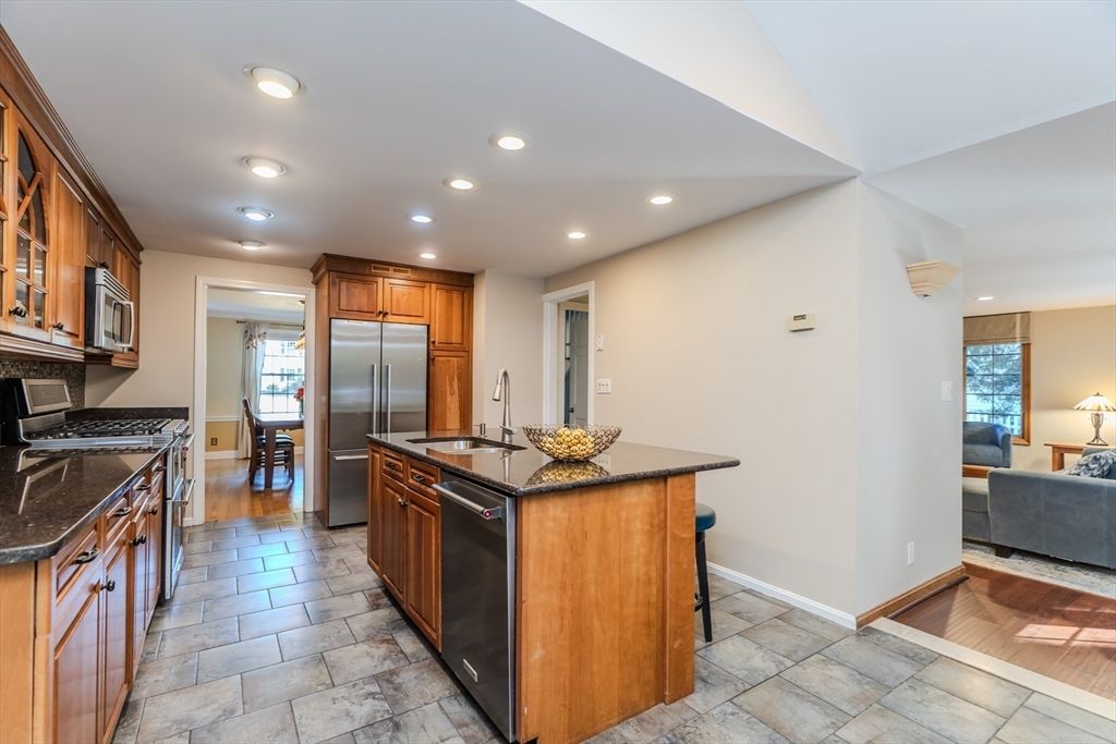 Interior, Kitchen, Living room, Recessed Lighting, Stainless Steel Appliances, Wood Texture Flooring