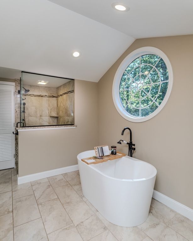 Bathroom, Free Standing Baths, Glass Shower, Interior, Recessed Lighting