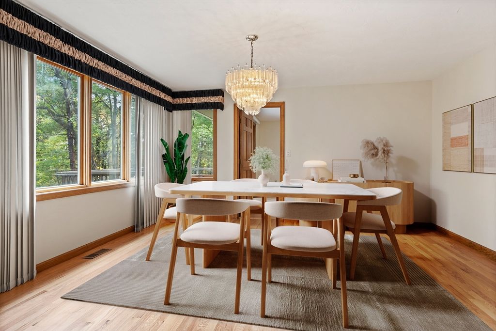 Chandelier, Dining room, Interior, Wood Texture Flooring