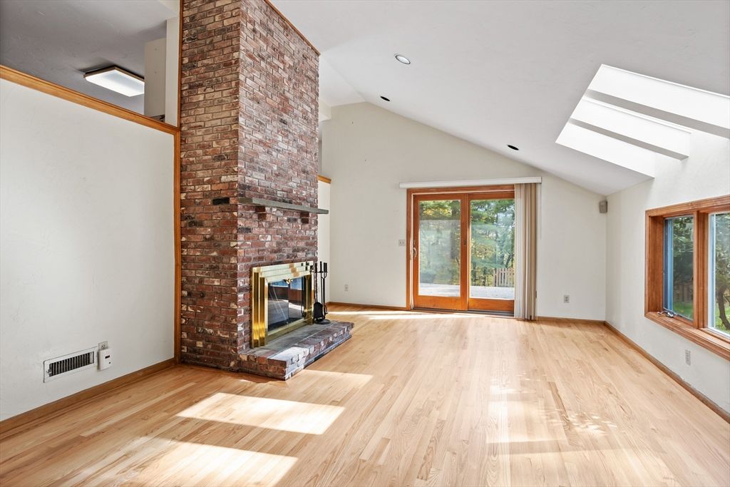 Empty room, Fireplace, Interior, Recessed Lighting, Wood Texture Flooring
