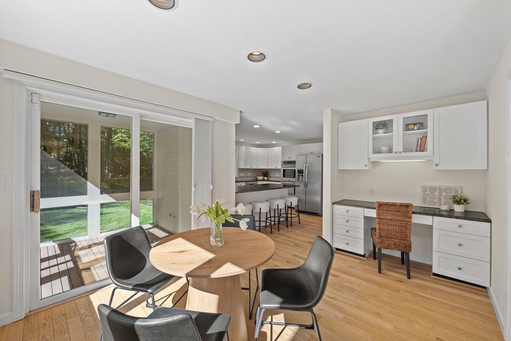 Home Office, Interior, Kitchen, Recessed Lighting, Stainless Steel Appliances, Wood Texture Flooring