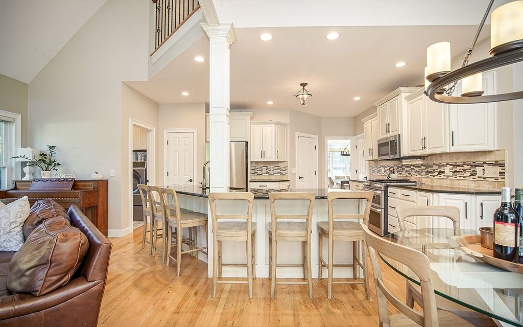 Dining room, Interior, Kitchen, Recessed Lighting, Stainless Steel Appliances, Wood Texture Flooring