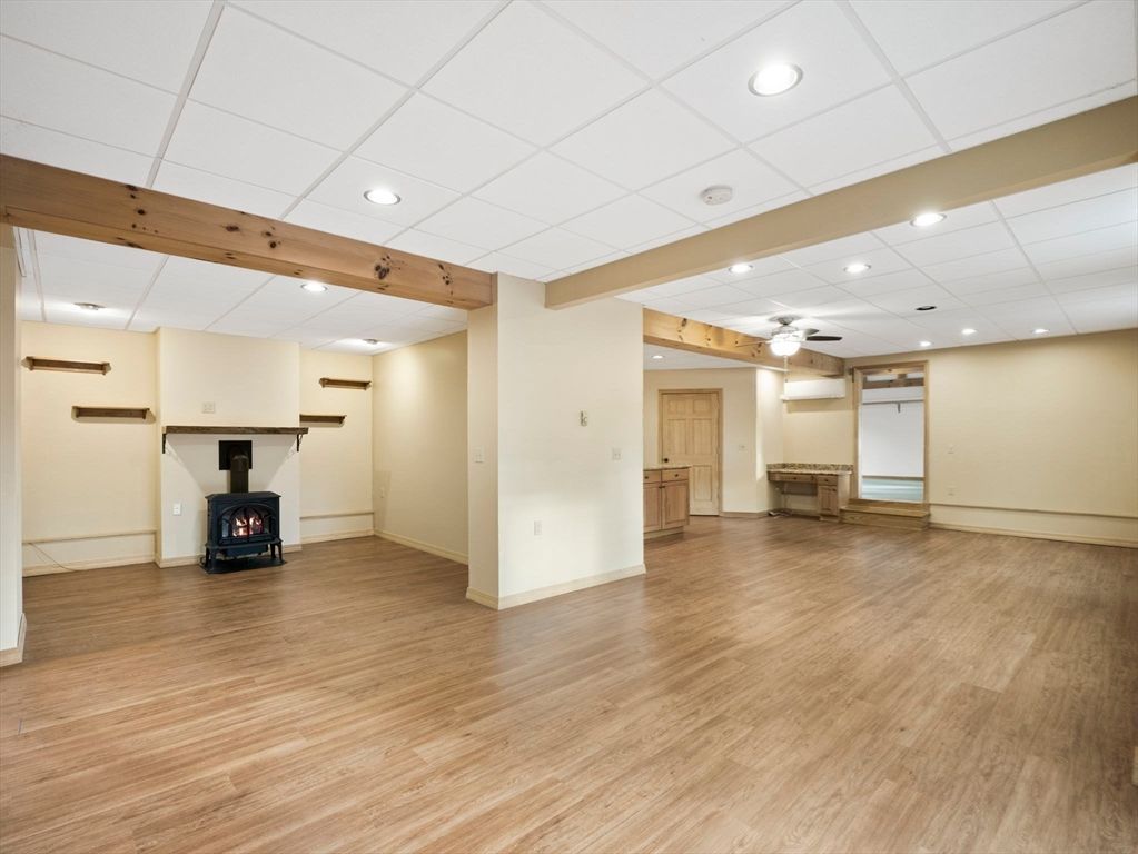 Empty room, Fireplace, Interior, Recessed Lighting, Wood Texture Flooring