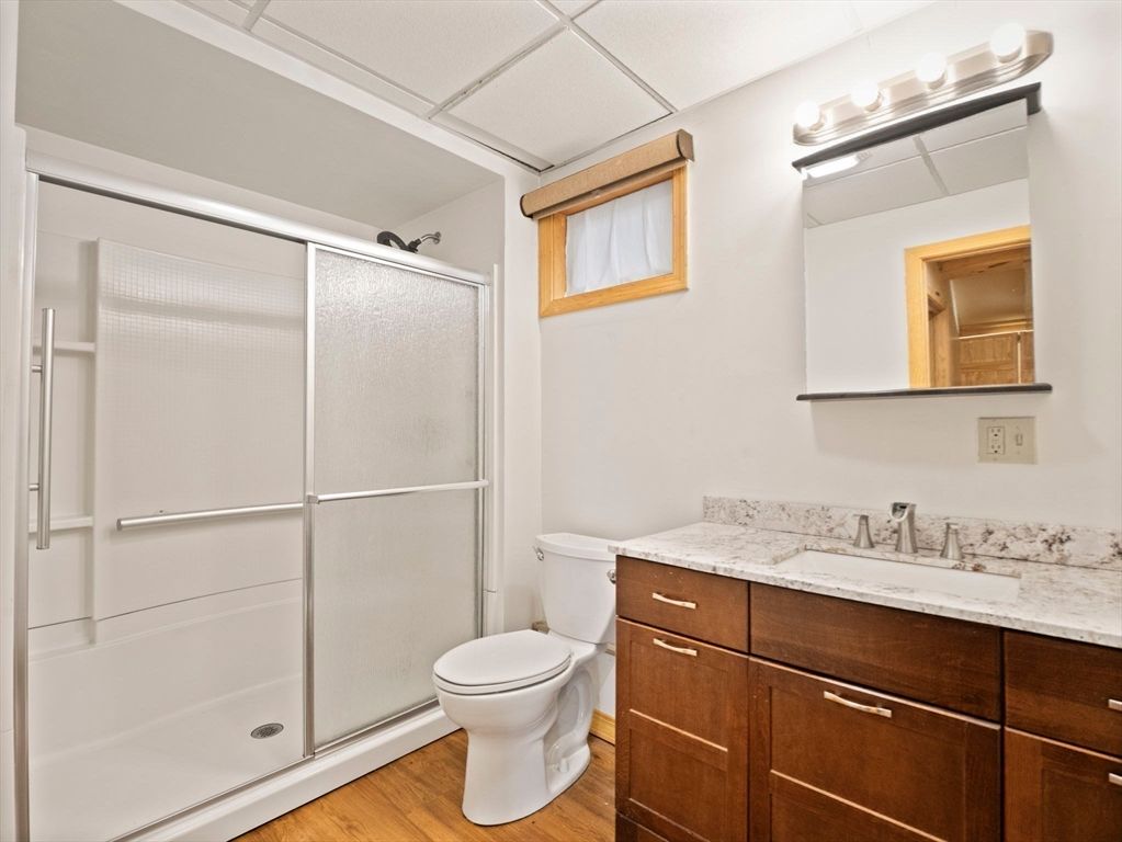 Bathroom, Glass Shower, Interior, Wood Texture Flooring