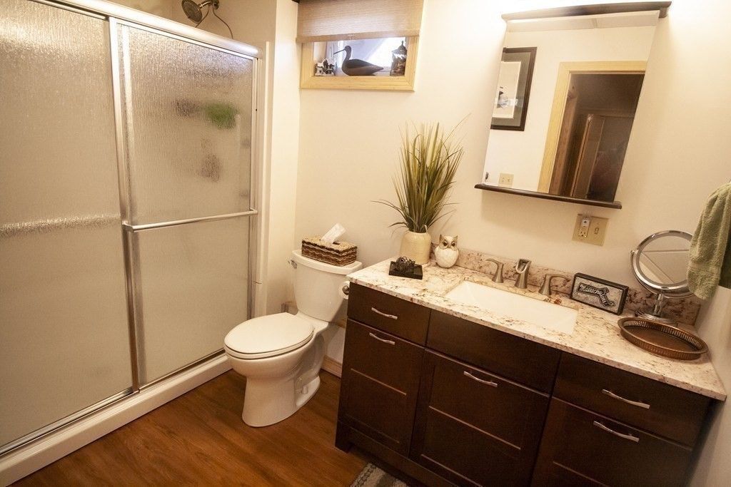 Bathroom, Glass Shower, Interior, Wood Texture Flooring