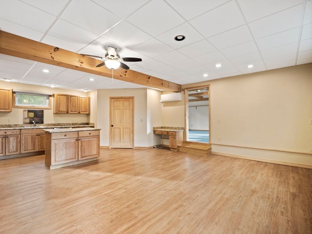 Empty room, Interior, Kitchen, Recessed Lighting, Wood Texture Flooring