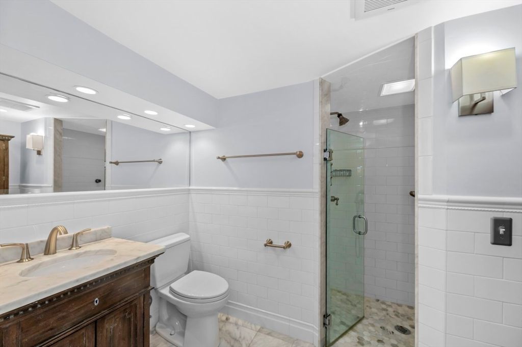 Bathroom, Glass Shower, Interior, Marble, Recessed Lighting