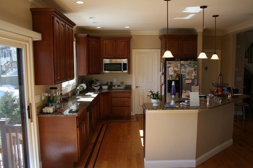 Interior, Kitchen, Pendant Lights, Recessed Lighting, Wood Texture Flooring
