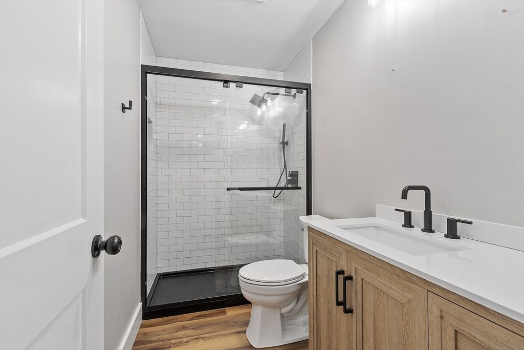 Bathroom, Glass Shower, Interior, Wood Texture Flooring
