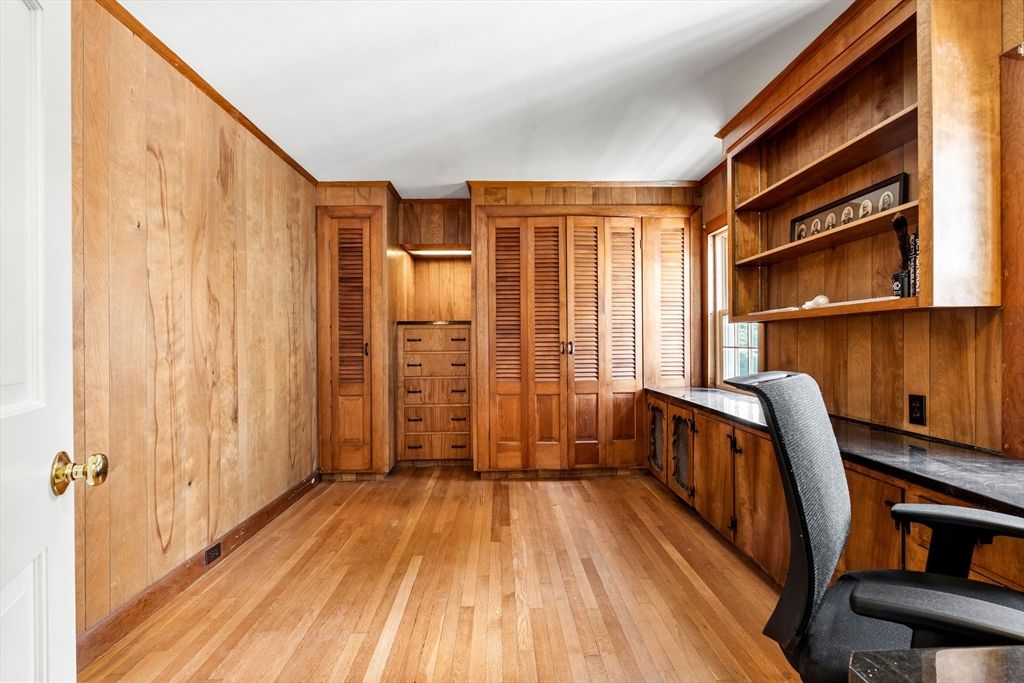 Home Office, Interior, Wood Texture Flooring, Wooden Walls