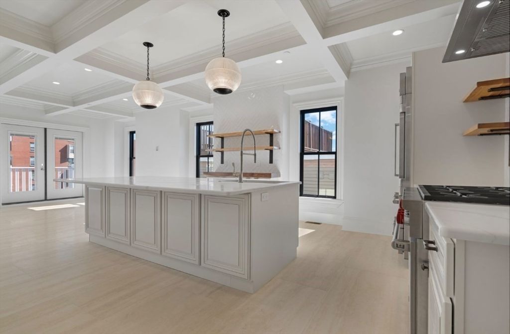 Interior, Kitchen, Pendant Lights, Recessed Lighting, Wood Texture Flooring