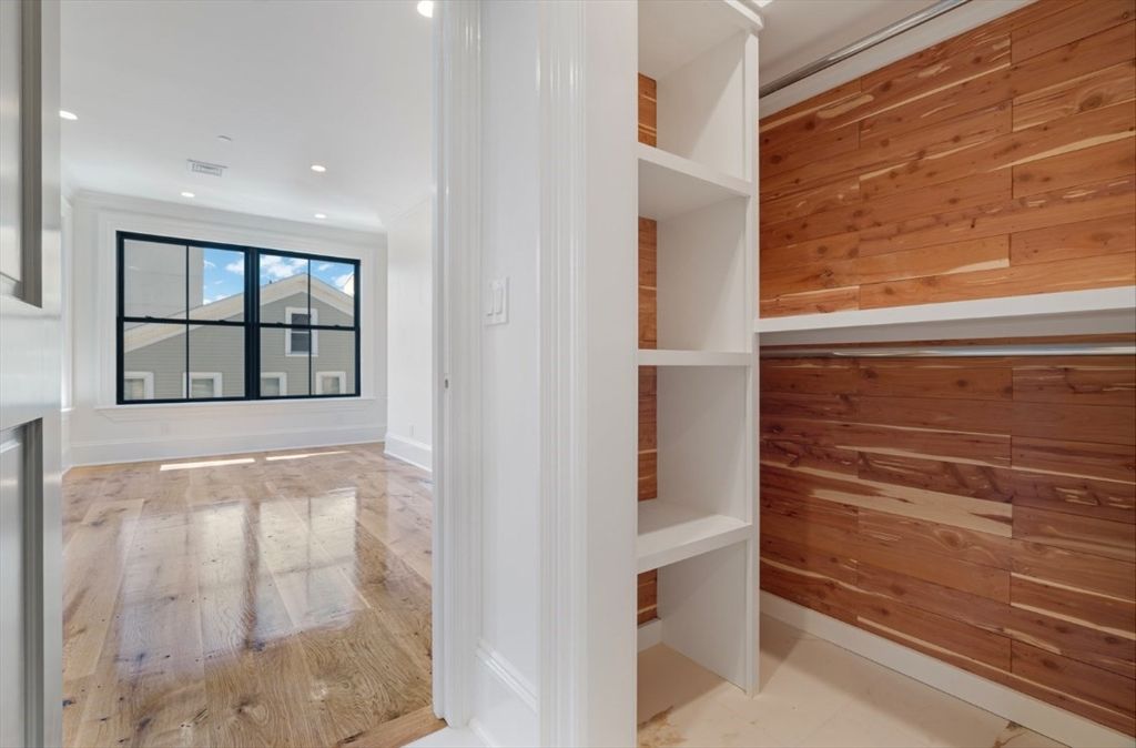 Empty room, Interior, Recessed Lighting, Wood Texture Flooring, Wooden Walls