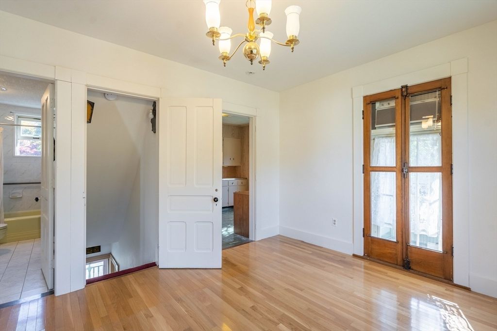 Bathroom, Chandelier, Empty room, Interior, Wood Texture Flooring