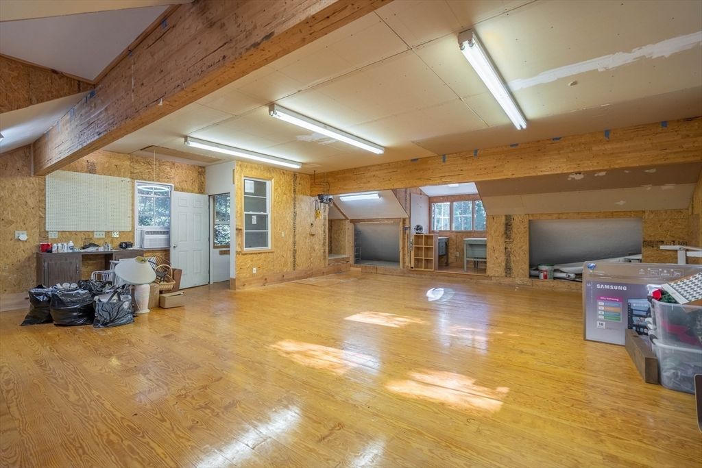 Empty room, Interior, Stone Walls, Wooden Beams, Wood Texture Flooring
