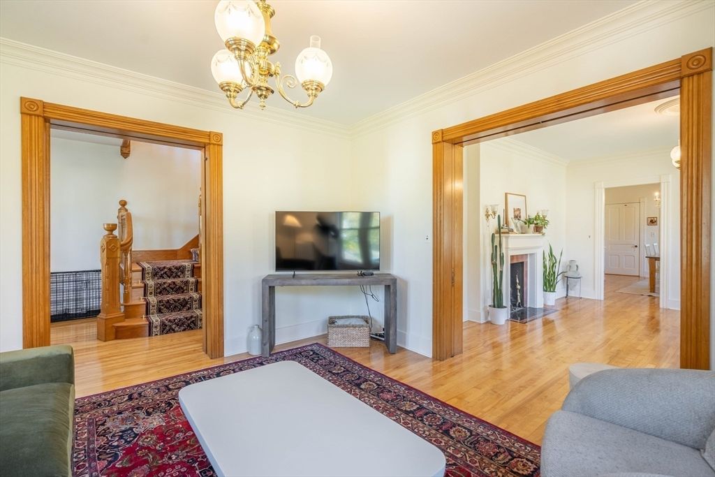 Chandelier, Fireplace, Interior, Wood Texture Flooring
