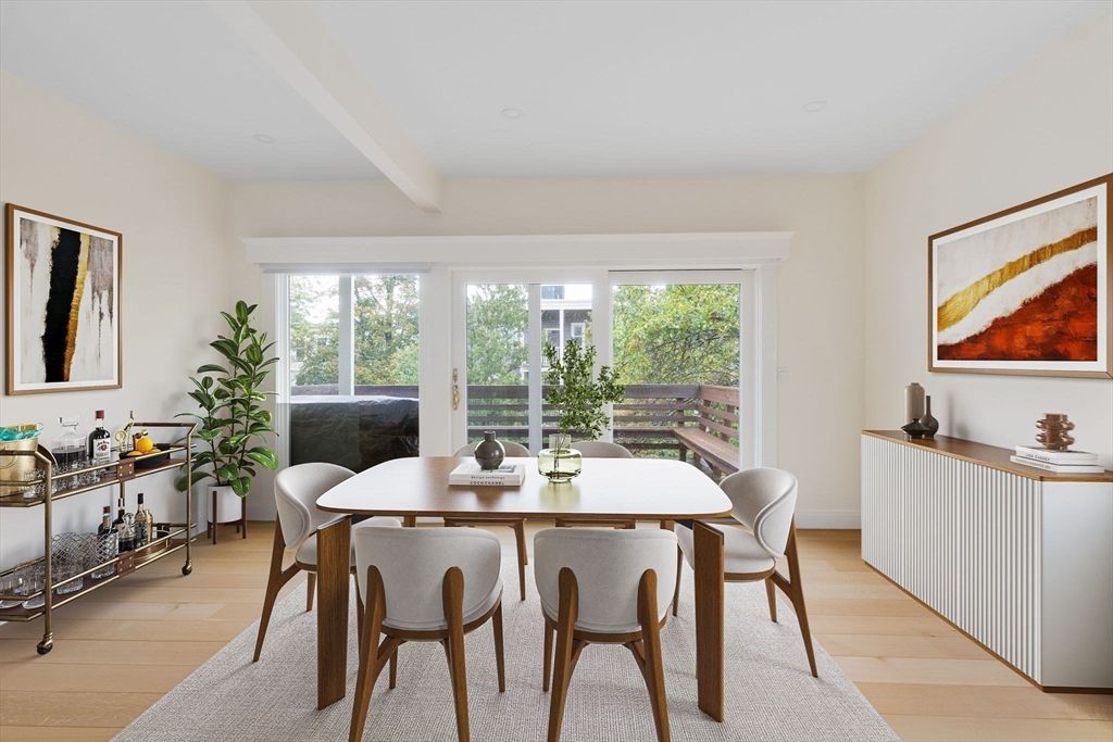 Dining room, Interior, Recessed Lighting, Wood Texture Flooring