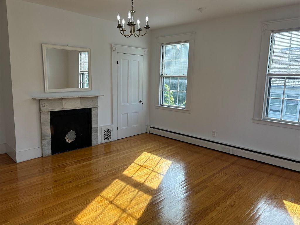 Chandelier, Empty room, Fireplace, Interior, Wood Texture Flooring
