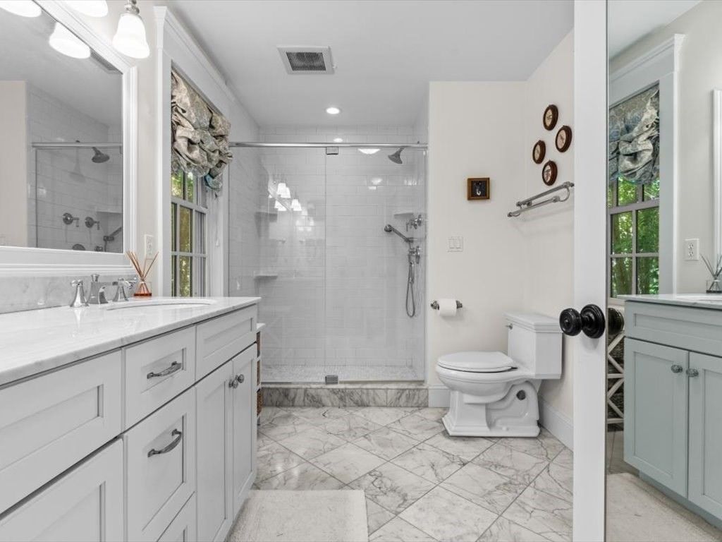 Bathroom, Glass Shower, Interior, Marble, Recessed Lighting