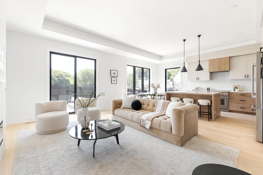 Interior, Kitchen, Living room, Pendant Lights, Recessed Lighting, Stainless Steel Appliances, Wood Texture Flooring