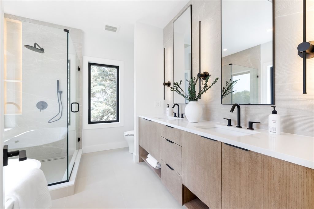 Bathroom, Dual Sink Vanities, Glass Shower, Interior, Recessed Lighting