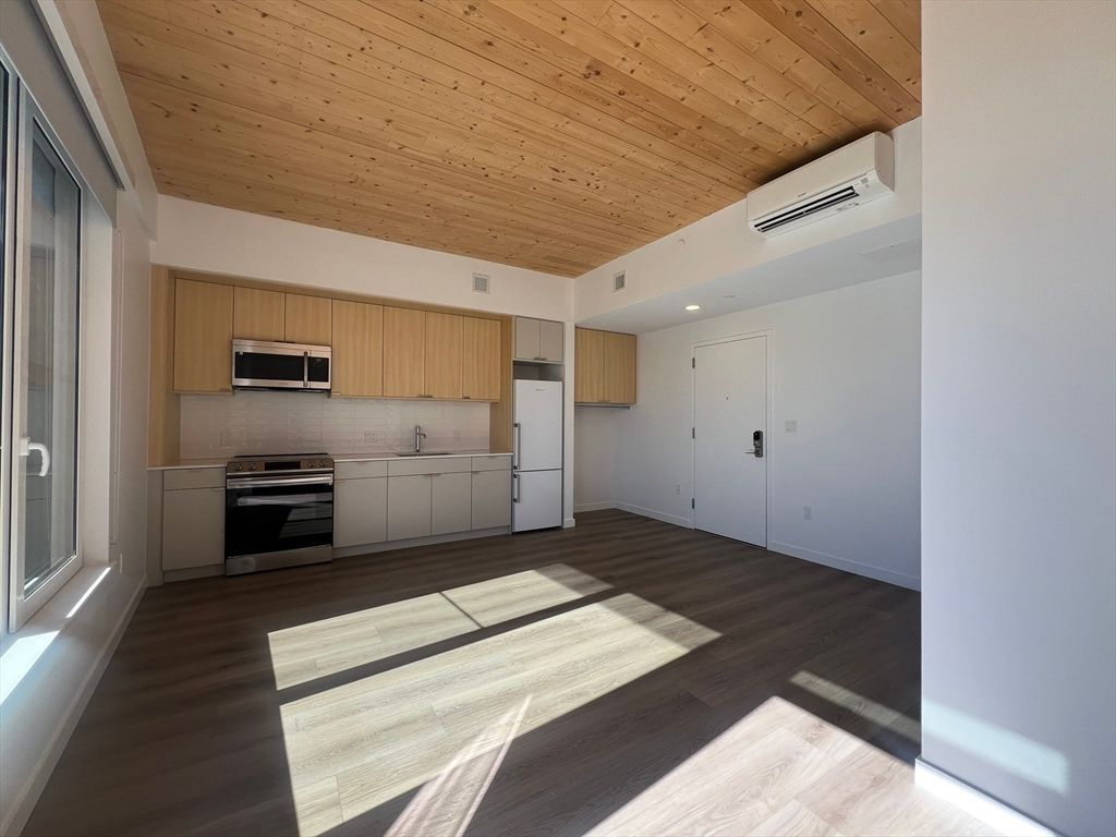 Interior, Kitchen, Recessed Lighting, Stainless Steel Appliances, Wooden Ceilings, Wood Texture Flooring