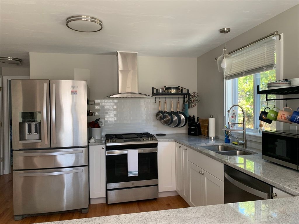 Interior, Kitchen, Pendant Lights, Stainless Steel Appliances, Wood Texture Flooring
