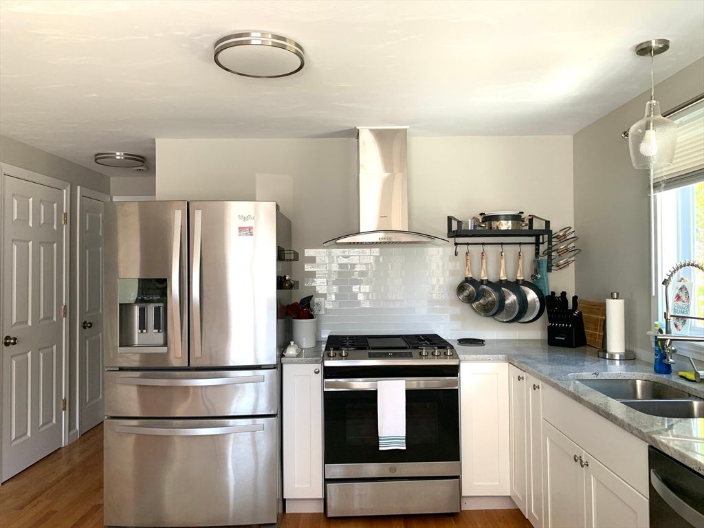Interior, Kitchen, Pendant Lights, Stainless Steel Appliances, Wood Texture Flooring