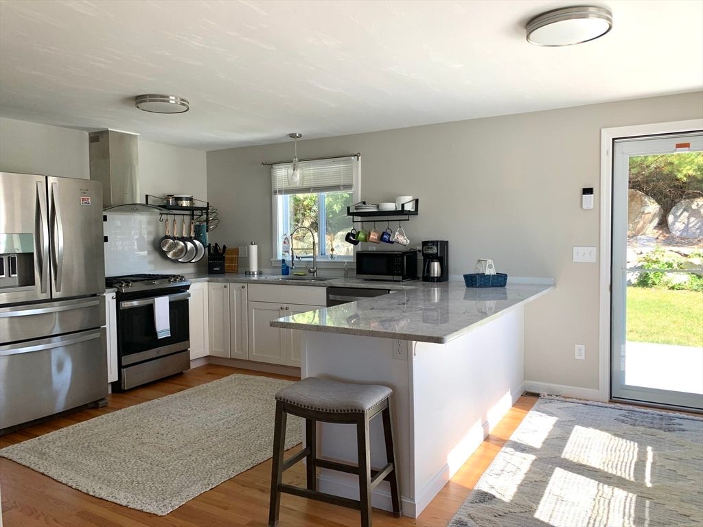 Interior, Kitchen, Pendant Lights, Stainless Steel Appliances, Wood Texture Flooring