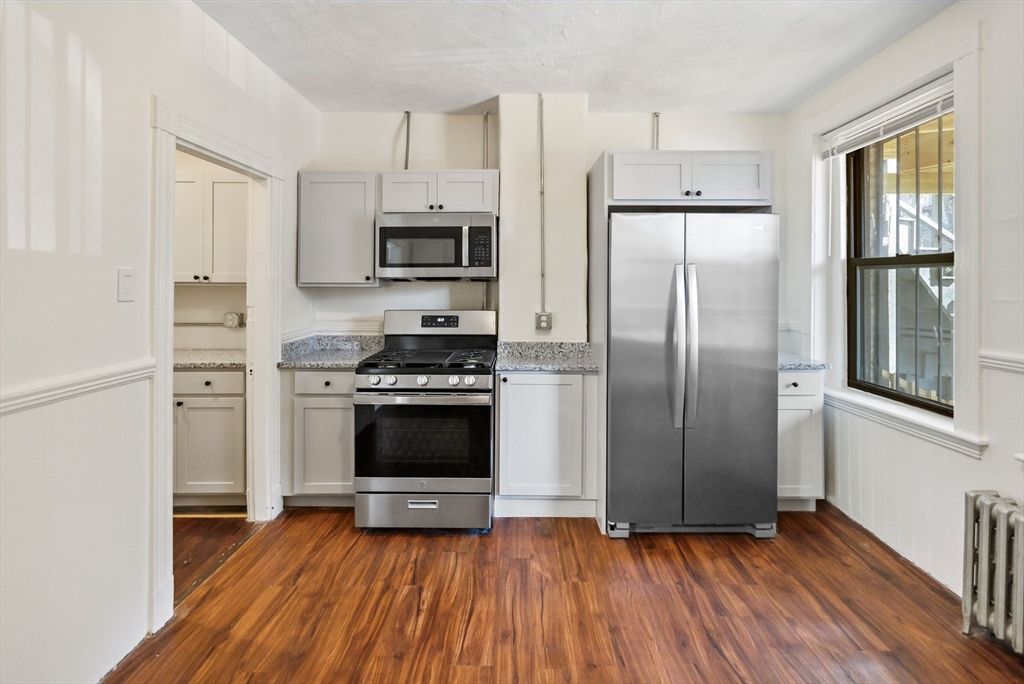 Interior, Kitchen, Stainless Steel Appliances, Wood Texture Flooring