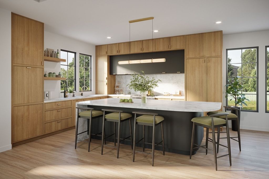 Interior, Kitchen, Pendant Lights, Recessed Lighting, Wood Texture Flooring