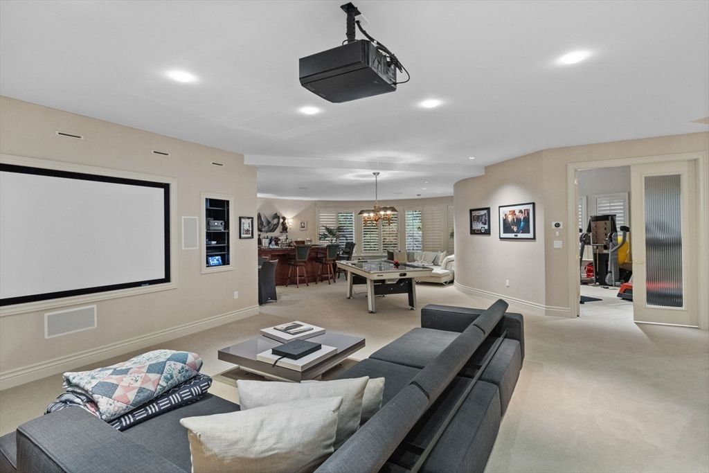 Billiard Table, Chandelier, Dining room, Game Room, Interior, Living room, Pendant Lights, Projection Screen, Recessed Lighting