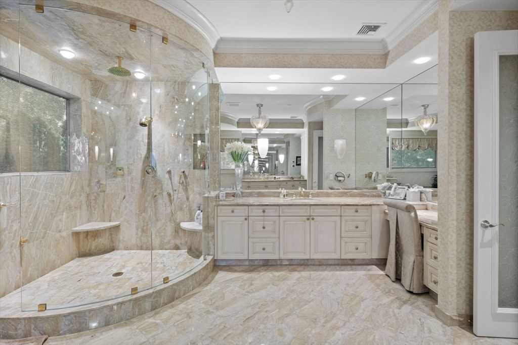 Bathroom, Dual Sink Vanities, Glass Shower, Interior, Recessed Lighting
