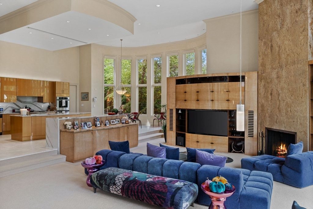 Fireplace, Interior, Kitchen, Living room, Recessed Lighting