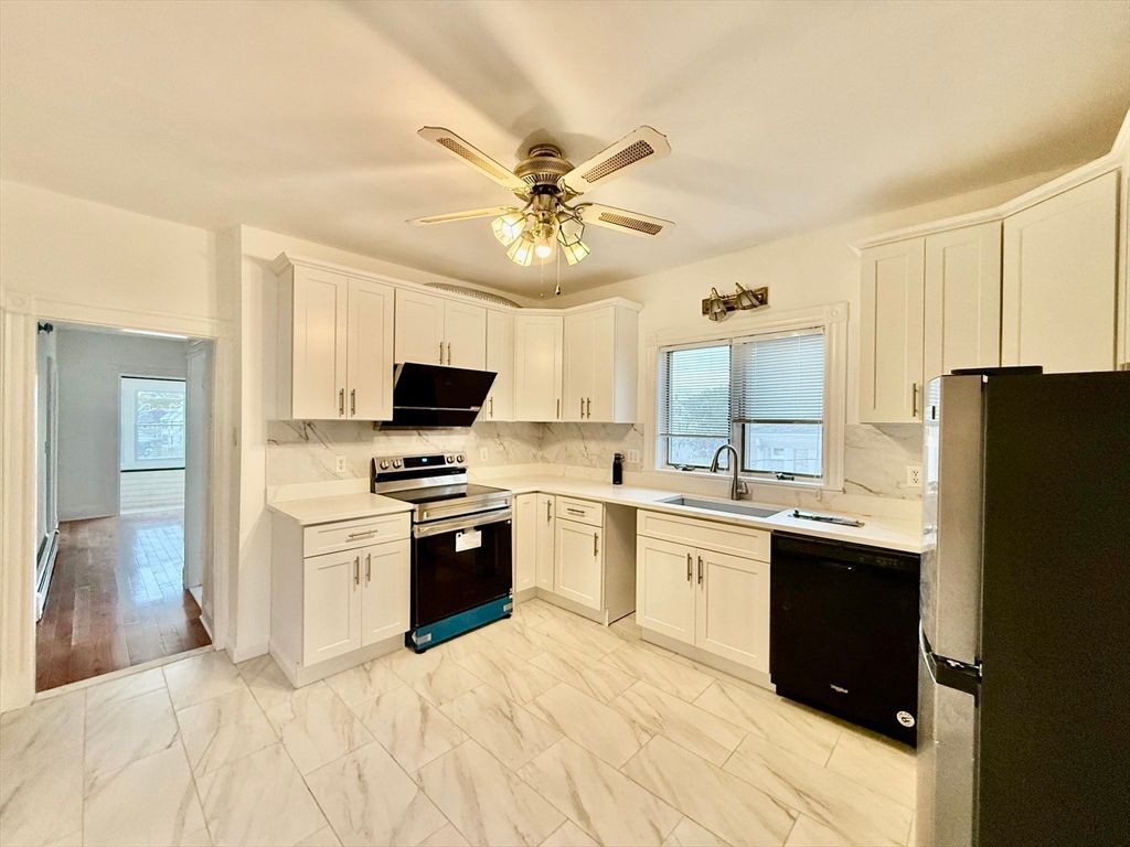 Interior, Kitchen, Marble, Stainless Steel Appliances, Wood Texture Flooring